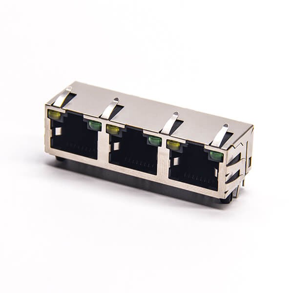 rj45母座pcb彎式1*3插板全包帶屏蔽帶燈帶彈片 rj45母座pcb彎式1*3插板全包帶屏蔽帶燈帶彈片