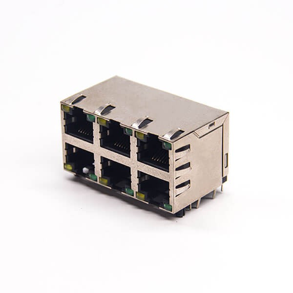 2x3rj45連接器彎頭帶屏蔽全包式插板帶彈片接PCB板 2x3rj45連接器彎頭帶屏蔽全包式插板帶彈片接PCB板