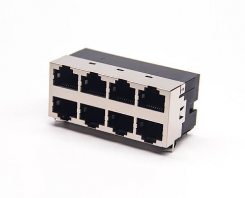 rj45母座雙層半包帶屏蔽2x4彎式網(wǎng)絡(luò)接口多端口