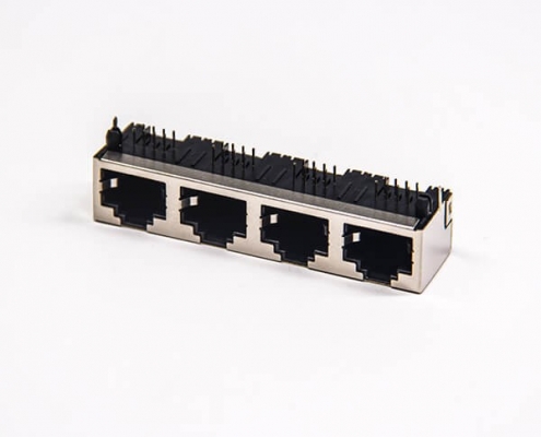 rj45網(wǎng)絡(luò)連接頭90度4端口金屬屏蔽外殼帶LED燈插板