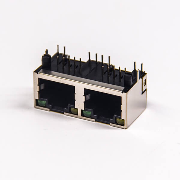 rj45網口端口1×2彎式90度插PCB板帶燈半包帶屏蔽 rj45網口端口1x2彎式90度插PCB板帶燈半包帶屏蔽
