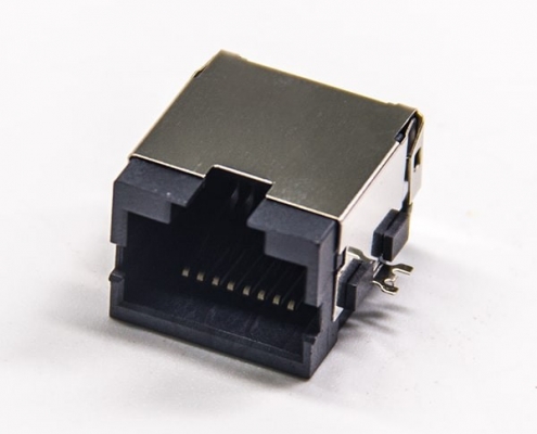 網絡rj45連接器彎式貼板帶殼屏蔽網口插座沉板式