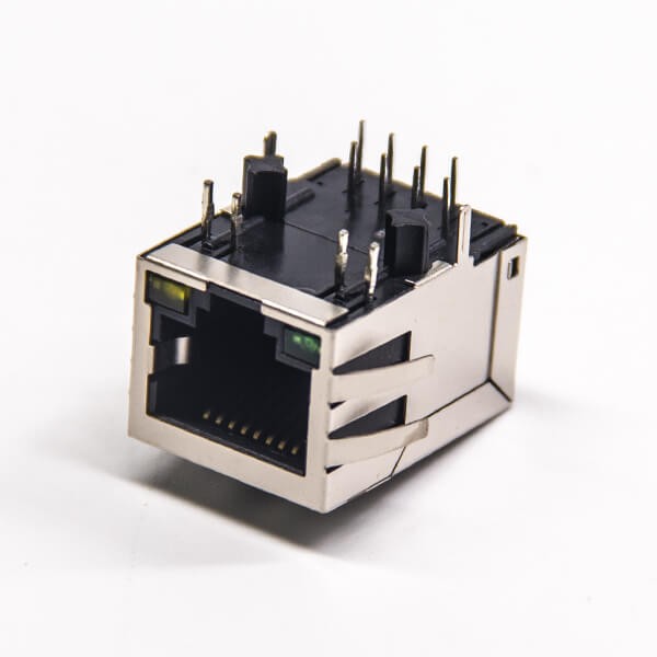 工業RJ45連接器8p8c彎式帶led燈帶彈片屏蔽式插座