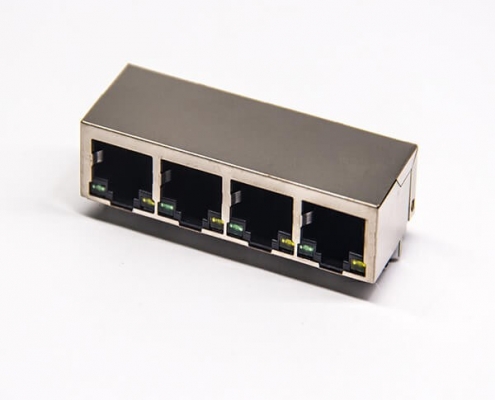 帶濾波器的RJ45網絡模塊化連接器1×4多端口90o帶燈