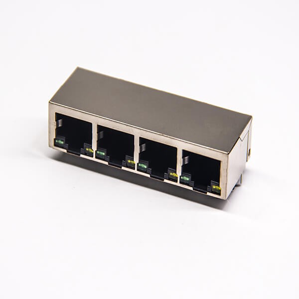 帶濾波器的RJ45網絡模塊化連接器1×4多端口90o帶燈