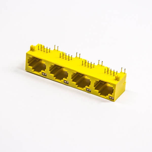 黃色RJ45母座單層多端口1×4非屏蔽式帶燈插PCB板 黃色RJ45母座單層多端口1x4非屏蔽式帶燈插PCB板