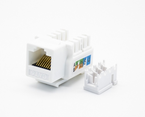 六類網(wǎng)絡(luò)模塊RJ45接口8芯彎式CAT6不帶屏蔽白色塑料外殼