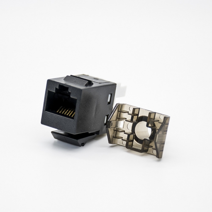 RJ45網口插座8P8C鍍金觸頭六類非屏蔽模塊黑色PCB板安裝帶防塵蓋 RJ45網口插座8P8C鍍金觸頭六類非屏蔽模塊黑色PCB板安裝帶防塵蓋