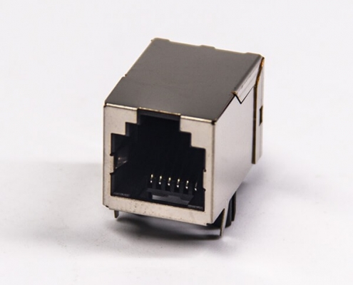 rj12網絡接口彎式插座插PCB板金屬外殼帶屏蔽不帶燈