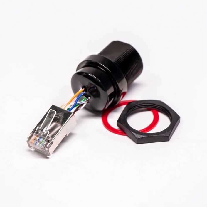 RJ45轉接線前鎖母轉公線材金屬防水插座直式 RJ45轉接線前鎖母轉公線材金屬防水插座直式