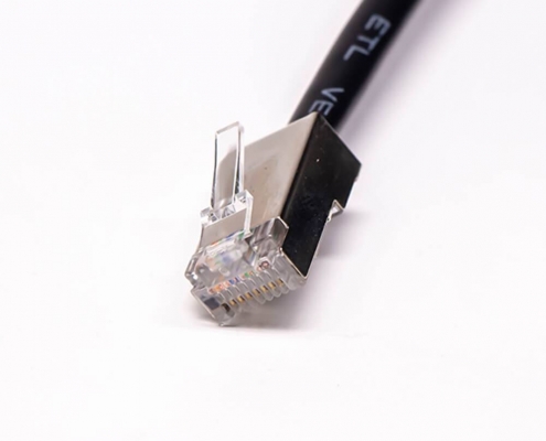 RJ45連接器前鎖母轉公線材防水IP67直式