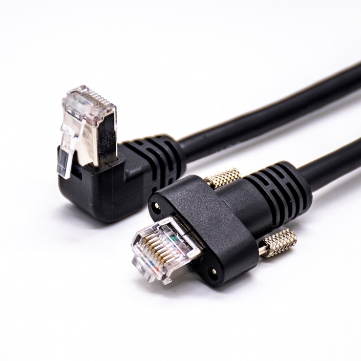 RJ45線纜8P8C公頭轉彎式公頭注塑電纜配有螺釘鎖1M RJ45線纜8P8C公頭轉彎式公頭注塑電纜配有螺釘鎖1M