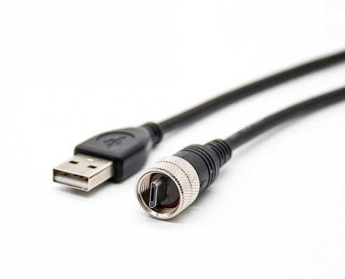 IP67MicroUSB連接器5芯B型公頭M12螺紋轉USBtypeA公頭兩頭注塑線長1米