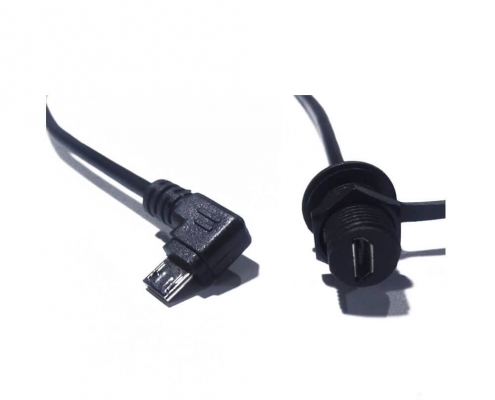 5芯MicroUSB母座轉公90右彎頭防水兩頭注塑連接線