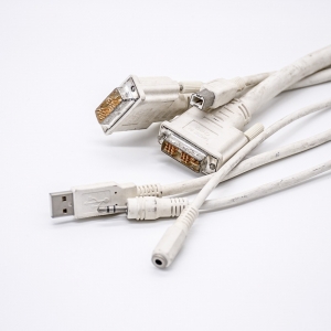 多鏈路DVI電纜DVI-D 18+5針轉(zhuǎn)接USB和音頻線1米白色
