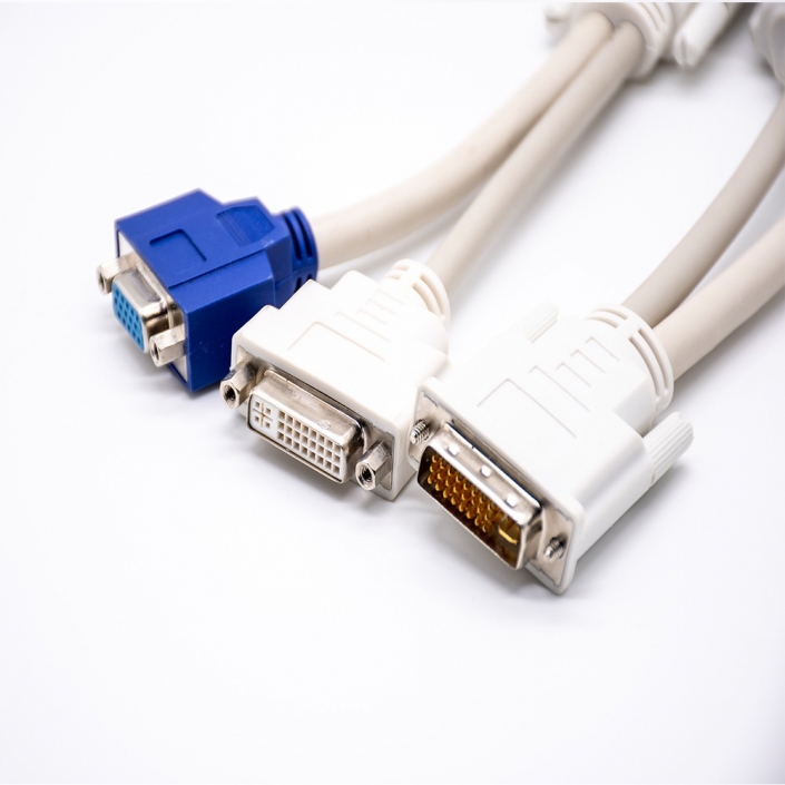 雙接頭DVI公頭連接器轉DB15針母頭和DVI 24+5針組裝線1米長