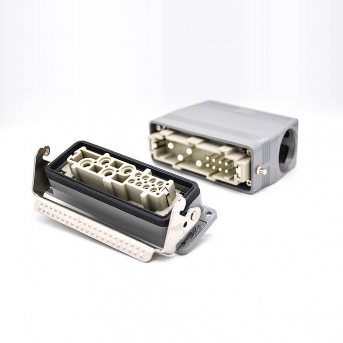 HDC連接器公母對接高結(jié)構(gòu)斜出口開孔安裝12芯H24B外殼鐵扣PG29